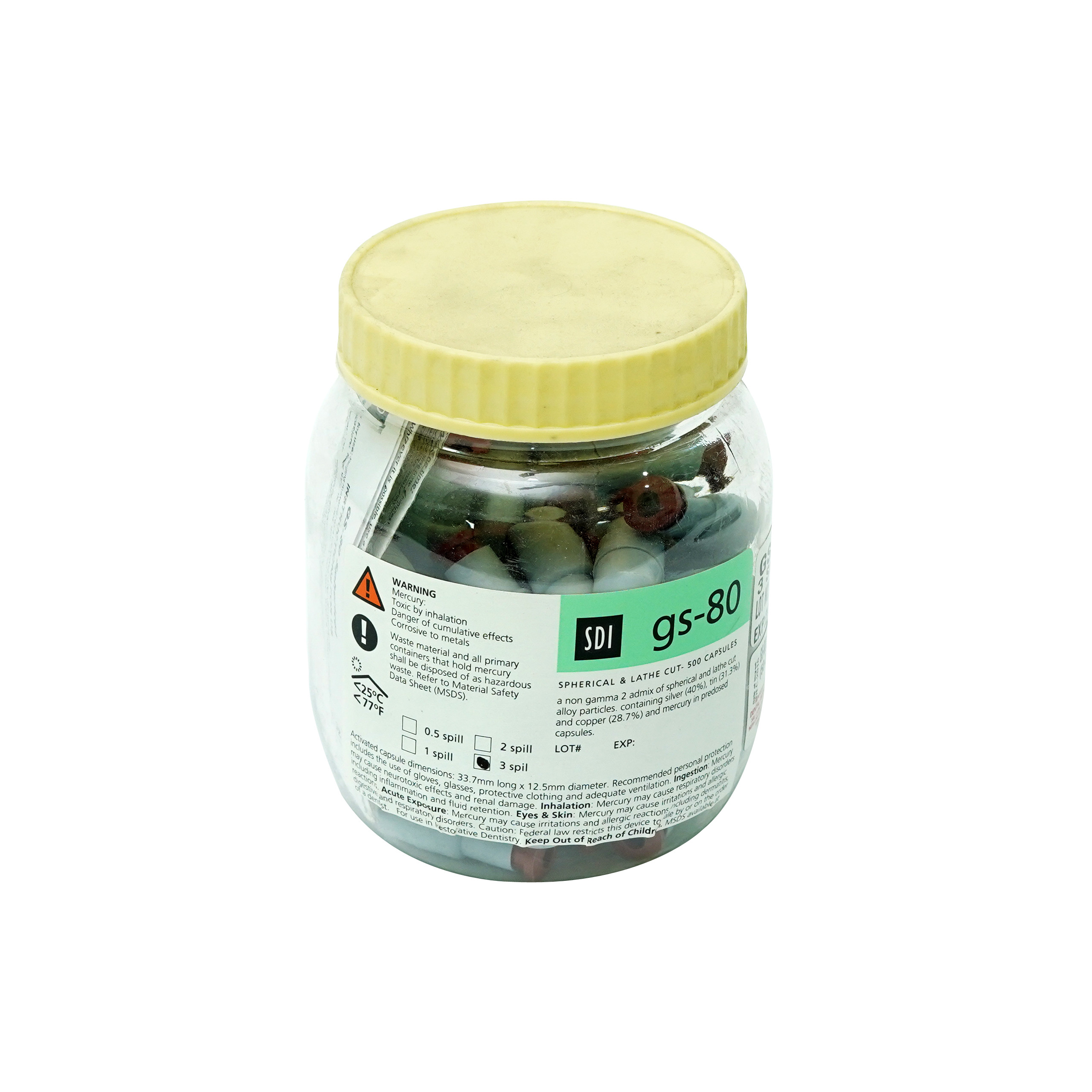 SDI GS-80 CAPS Amalgam Capsules 3 Spill Pack of 50 Caps